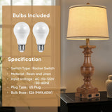 WIHTU Wood Grain Color Table Lamps, 28'' Resin Desk Lamp for Bedroom, Nightstand Lamps Set of 2, Farmhouse Bedside Lamps with Linen Shades, Rocker Switch, Table Lamps with USB A+C Port, Bulb Included