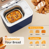 SUNVIVIPRO 21-in-1 Programmable Bread Machine, 2.2LB Break Maker with Nonstick Pan & Digital Touch Panel, 3 Loaf Sizes 3 Crust Color, Keep Warm & 15H Timer, Bread Making Kit & Breakfast Maker, Blue