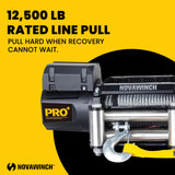 Novawinch Pro Plus 12,500 lb Electric Winch - IP68 Waterproof Sealed Series Wound Motor, 85 ft 3/8 in Wire Cable, 171:1 Gear Ratio - 12 Volt Truck, Trailer, Off-Road Recovery Applications