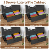 SEDETA 2 Drawer File Cabinet with Lock & Charging Station, Filing Cabinet Fits Letter, Legal, A4 Size, Wood File Cabinets, Black