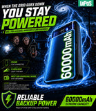 Portable Charger Power Bank - 60,000mAh Battery Pack, 22.5W Fast Charging Phone Charger Attached USB-C/iOS/Micro-USB Cable, Powerbank for iPhone 17 16 15 14 13 Samsung, for Travel Camping Essentials