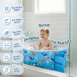 MORAIS Baby Bathtub Collapsible & Portable, Foldable Toddler Bath Tub with Dual Drain Plug and Padded Bottom, Travel & Shower Ready, Easy to Clean, Space-Saving Tub, 12 Months+