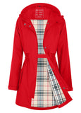 ATLASLAVA Women Rain Jacket Waterproof Raincoat with Hood Breathable Long Windbreaker Trench Coat Red L