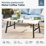 MFSTUDIO 4 Piece Metal Patio Furniture Set with Blue Cushions