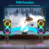TYOTY Bluetooth Speaker 160W Loud Wireless Outdoor Portable Big Powerful Deep Bass Sound TWS Large Home Party Speakers with Subwoofer LED Lights