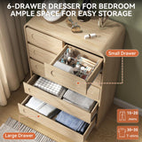 SOLACE FURNITURE Tall Dresser for Bedroom, Dresser for Closet w/Pre-Installed Slides, Modern Wood Chest of Drawers with Curved Design and 6 Drawer Vertical Storage for Bedroom or Hallway, Natural Oak