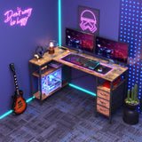 OLIXIS 55" L Shaped Gaming Computer Desk with Drawers and Power Outlet