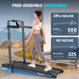 Walking Pad Treadmill with Desk Workstation, 15% Incline Treadmill with Handle Bar, Foldable Treadmills Under Desk for Home/Office, 400 lbs+ Capacity