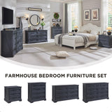 ACCOHOHO Farmhouse Nightstands Set of 2, 22 Inch Wide End Table with Charging Station & 3 Large Drawers, Rustic Wood Small Dresser Chest of Drawers for Bedroom, Living Room, Black