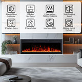 60 inch Electric Fireplace Heater, Smart Control via Alexa& App, Recessed and Wall Mounted Fireplace Insert with Multicolor Realistic Flame Effects,Crackling Sound and Logs& Crystal,5100Btus, Black