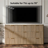 Dresser for Bedroom with 9 Drawers, 63"W Chest of Drawers, Fluted Dresser with Faux Marble Top, Curved Profile Design, Metal Handle, Wood Closet Storage Organizer for Living Room, Hallway, Natural Oak