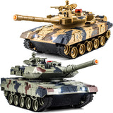 Supdex 1/24 RC Battle Tank Set, Remote Control Russian T90 and German Leopard II Tank Model That Shoots for Kids and Adults, 2.4Ghz Army Toy for Boys 6+ Year Old with Smoke, Sound Effects and Lights