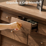 AMBERHAUS 7 Drawers Dresser with Beveled Panel, Farmhouse Chest of Dressers for Bedroom, Wood Dresser TV Stand, Drawer Organizer for Bedroom, Living Room, Hallway, Walnut