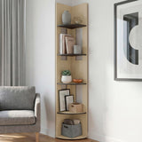 Tuhome Home 71" Tall Corner Standard Bookcase with 5 Open Storage Shelves, Closed Back, Freestanding Living Room, Office or Bedroom Storage (Model M7), Coastal Oak/Wenge