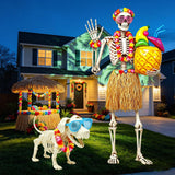 HejVulkan 10 Pcs 12ft Skeleton Outfit Set – Summer Halloween Decoration with Grass Skirt, Leis, Glasses and Cocktail Balloon for Yard Lawn Garden Decor