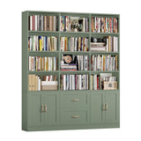 HOSTACK 71" Tall Triple Wide Bookshelf with Storage Drawers & Doors, Green