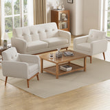 HUIMO 3 Piece Living Room Set, Sofa Set with Solid Wood Frame(White)