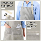Janmercy 24 Pcs Aprons for Women Men with 2 Pockets Linen Cooking Kitchen Apron Adjustable Bib Chef Apron Bulk Aprons Unisex(Blue, Gray,Thin Stripes)