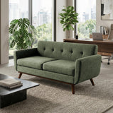 Kingfun 65.2" W Loveseat Sofa, Mid Century Modern Decor Love Seat Couches for Living Room, Button Tufted Upholstered Furniture, Solid & Easy to Install Small Couch for Bedroom Office Apartment, Green