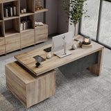 Modern Executive Desk with Storage Cabinet, Configurable Length 62.99" or 70.87", Large Office Desk with 2 Drawers, Home Office Desk with Reversible Cabinet &Cable Management (Mahogany, Right)