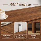 Furniway Walnut Mid-Century Modern 3 Piece Bedroom Furniture Set, 6 Drawer Dresser with Handleless Wood Grain Design and Nightstands Set of 2, Minimalist Storage Dresser for Bedroom