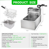 2500W Commercial Deep Fryer With Basket, 11.5QT/11L Single Tank Electric Fryer, Adjustable Temp 140-392°F, Fast-Heating Countertop Oil Fryer for Restaurant & Home Use, Stainless Steel