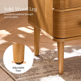 HULALA HOME Modern End Table Set of 2 with Charge Station, 3 Drawer Wood Side Table with Solid Wood Legs & Adjustable Feet, Curved Design End Table, Oak
