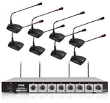 8 Channel Wireless Microphone System - Portable VHF Cordless Audio Mic Set with 1/4" and XLR Output, Dual Antenna, - Includes 8 Table Top Mics, Rack Mountable Receiver Base - Pyle PDWM8300,Black Pyle