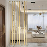 Quvex No-Drill Floor to Ceiling Room Divider, 8-Pack Metal Slats Privacy Screen Divider Column with Leveling Feet, Space-Saving Decorative Partition Posts for Home, Office & Stairway, Gold