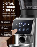 AMZCHEF Coffee Grinder, Coffee Bean Grinder for Home Use with Precise Grinding, LED Control Panel, Detachable Funnel Stand, Anti-static Design, 48 Grind Settings, Silver