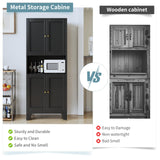 XIUSVON 69" Tall Metal Pantry Cabinet with Microwave Stand,Microwave Storage Cabinet with 4 Doors & 3 Adjustable Shelves for Kitchen (4doors-Black, 13.78" D x 27.54" W x 68.9" H)