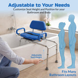 Platinum Health Carousel Sliding Shower Chair Tub Transfer Bench with Swivel Seat, Premium Padded, Pivoting Arms, Adjustable Space Saving Design for Tubs, Inside Shower, for Handicap & Seniors, Blue