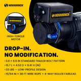 Novawinch Flex 5000 lb Trailer Winch 12V Electric - IP68 Sealed Planetary Gearbox, Wire Rope, Auto Load-Holding Brake, Waterproof Remote - Flatbed, Boat Trailer, Equipment Hauler, Car Hauler, SAE