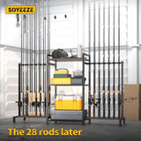 SOYEEZE Fishing Rod Holder for 28 Rods, Ground Stand Fishing Pole Holders for Garage, 3-Sided Vertical Fish Rod Rack for Tackle Box, Fishing Supplies,a Display Fish Gear Storage Gift for Man