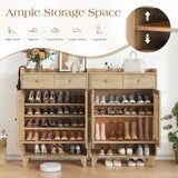 SnyFivv Shoe Cabinet, 43.9" Tall Shoe Storage Cabinet with 2 Doors & Drawer, Freestanding Shoe Organizer Cabinet with 3 Adjustable Shelves, Wooden Shoe Rack Organizer for Entryway, Hallway (Wood)