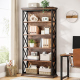 Tribesigns 6-Tier Bookcase Set of 2, 71 Inches Industrial Bookshelves and Bookcases, Floor Standing 5 Shelf Display Storage Shelves Tall Bookcase for Home Office, Living Room, Bed Room