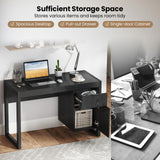 Tangkula Computer Desk with Storage Cabinet & Drawer, White Wooden Home Office Desk