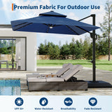 Garvee 10 ft Solar Lights Cantilever Patio Umbrella with Base Included, 360° Rotation Offset Umbrella, Easy Crank & Tilt Adjustment, UV Protection for Backyard, Poolside, Deck -Navy Blue