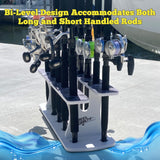 Rush Creek Creations Reel Salty Gray/White/Blue 11-Rod Marine Grade Fishing Rod Holder - Bi-Level Design, UV-Resistant, 100% Waterproof for Garage and Dock