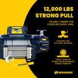 Novawinch Stinger 12000 lb Electric Winch - 12V Truck Recovery System for Trailer and Off Road Use - IP68 Weatherproof Motor with Pull and Turn Freespool Clutch - Duty Wired Control - Mount Design