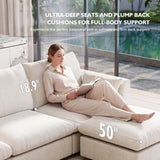 Ihanherry 111" Oversized Modular Sectional Sofa, Modern V Shaped Cloud Couch with Storage Ottoman, 6-Seat Comfy Chenille Deep Seat Sofa with 2 Pillows for Living Room, Beige