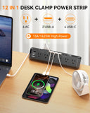Desk Clamp Power Strip Surge Protector with 1800J, 6 Ft Mount Power Strip 6 Outlets and 6 USB (Any C Port 35W) for Laptop, Home Office Dorm, Fits 1.96" Table Edge