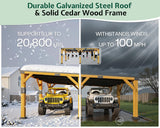 Jocisland 20x20x9.2 FT Heavy Duty Cedar Wood Carport for 2 Cars