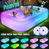 Inflatable Pool with Pool Lights and Seat, Durable Thickened Large Size Family Inflatable Pools for Adults Blow Up Pools,110" x 63" x 20"Swimming Inflatable Kids PooI for Backyard,Outdoor (White)