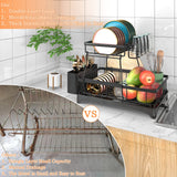 Godboat Dish Drying Rack, 2-Tier Dish Rack with Auto-Drain & Mat, Dish Racks for Kitchen Counter, Dish Drainer with Knife