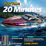 RC Boat for Kids Adults, Fast Remote Control Boat for Pool, Lakes with 7 LED Lights Mode,Self-Righting,30+KPH,Water Cooling,Fully Waterproof Hull,Demo,Rechargeable Battery,2.4GHz RC Boats Summer Toys