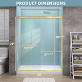 GETPRO Shower Door Double Sliding 56-60 in. W x 72 in. H Semi-Frameless Bypasss Bathroom Glass Shower Sliding Doors,1/4 inch Clear Tempered Glass Door for Walk-in Shower Brushed Gold