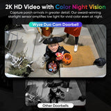 WYZE Video Doorbell Wireless Duo Cam Doorbell Camera wWi-Fi Chime, 2K HD