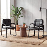 GIANTEX Waiting Room Guest Chairs Set of 2, Leather Office Reception Chairs with Padded Armrests, Sled Base, Metal Frame, Stationary Side Chairs No Wheels for Conference Meeting Lobby Home, Black