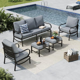 MFSTUDIO 5 Piece Metal Patio Furniture Set with Gray Cushion